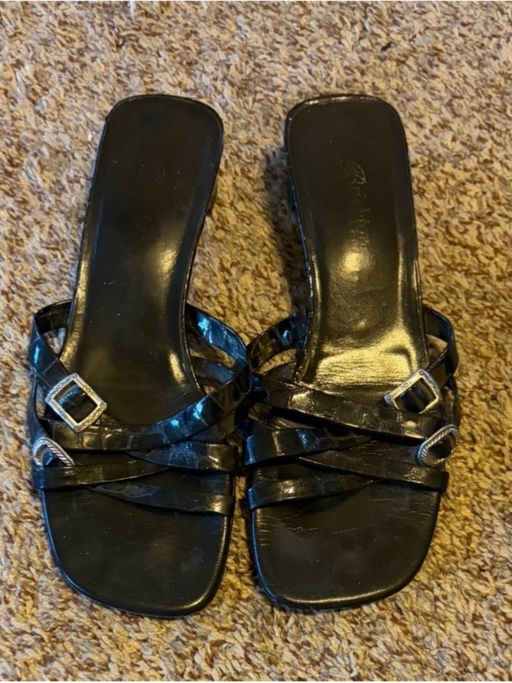 Brighton black leather kitten heels size 8 with silver buckle accents